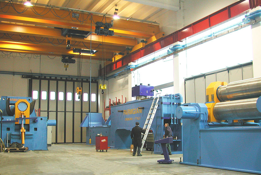 parmigiani assembly hall 1 plate bending rolls, plate rolling machines, 4-roll plate bending machines, angle rolls, section rolls, flanging machines, dishing press